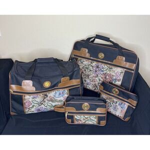 Vintage Unique Luigi Rossi Travel Bags‎ Italia Brand Black  w/ Floral Print (3)